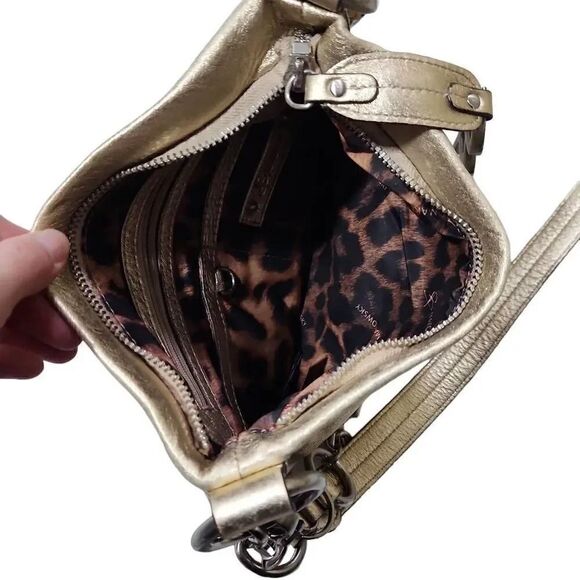B Makowsky Metallic Gold Crossbody Bag with Heavy Silver Hardware - Picture 5 of 5